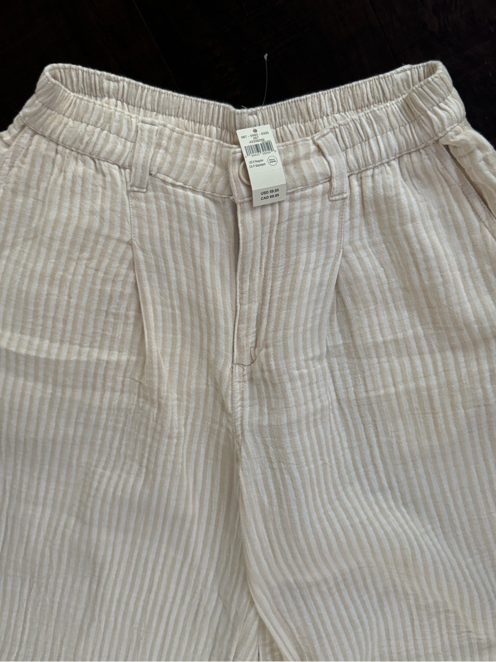 Aerie Striped Daybreak Trouser Pants Beige White Gauze Size S Regular